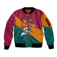 Sri Lanka Christmas Sleeve Zip Bomber Jacket with Santa Hat Fish Ocean Icons and Tri Color Festive Design - Wonder Print Shop