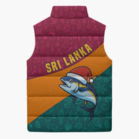 Sri Lanka Christmas Sleeveless Puffer Jacket with Santa Hat Fish Ocean Icons and Tri Color Festive Design - Wonder Print Shop
