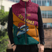 Sri Lanka Christmas Sleeveless Puffer Jacket with Santa Hat Fish Ocean Icons and Tri Color Festive Design - Wonder Print Shop