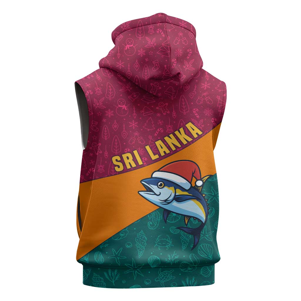 Sri Lanka Christmas Sleeveless Zip Hoodie with Santa Hat Fish Ocean Icons and Tri Color Festive Design - Wonder Print Shop