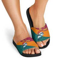 Sri Lanka Christmas Slide Sandals with Santa Hat Fish Ocean Icons and Tri Color Festive Design - Wonder Print Shop