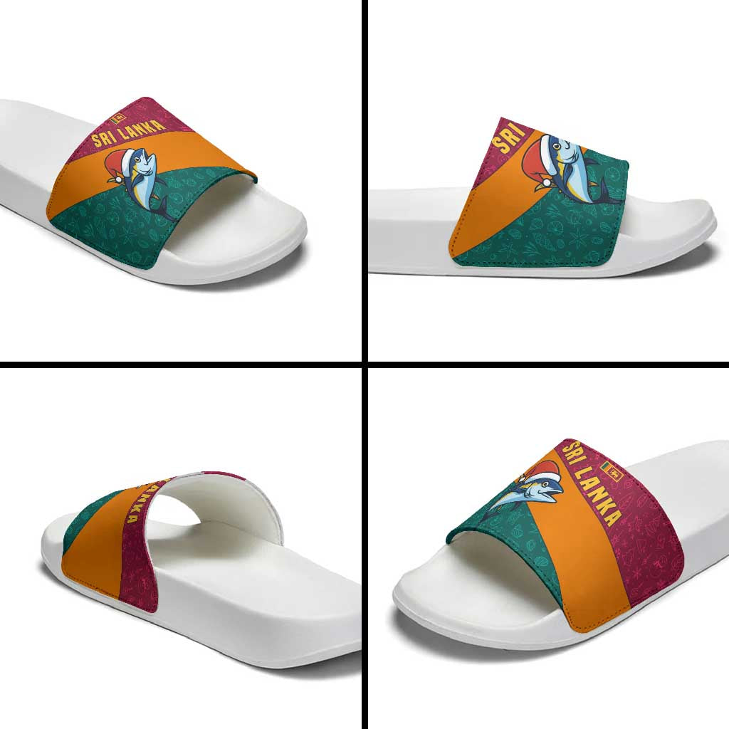 Sri Lanka Christmas Slide Sandals with Santa Hat Fish Ocean Icons and Tri Color Festive Design - Wonder Print Shop