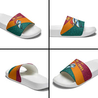 Sri Lanka Christmas Slide Sandals with Santa Hat Fish Ocean Icons and Tri Color Festive Design - Wonder Print Shop