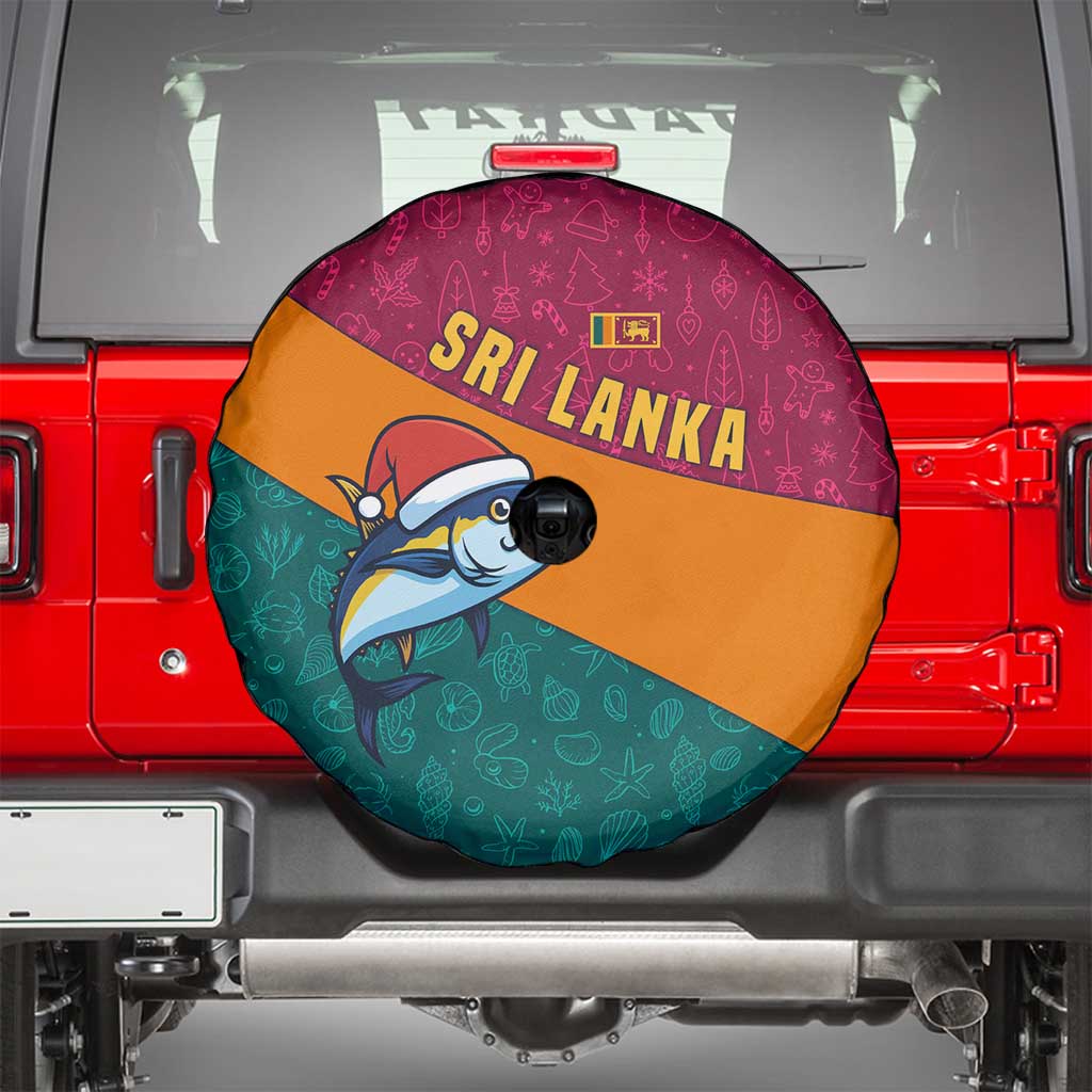 Sri Lanka Christmas Spare Tire Cover with Santa Hat Fish Ocean Icons and Tri Color Festive Design - Wonder Print Shop