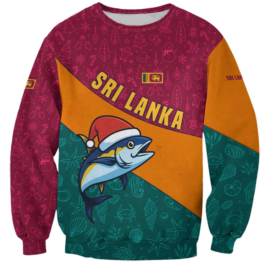 Sri Lanka Christmas Sweatshirt with Santa Hat Fish Ocean Icons and Tri Color Festive Design - Wonder Print Shop