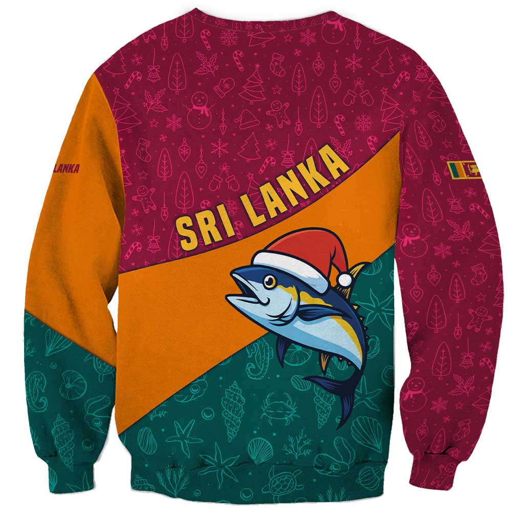 Sri Lanka Christmas Sweatshirt with Santa Hat Fish Ocean Icons and Tri Color Festive Design - Wonder Print Shop