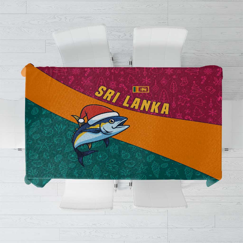 Sri Lanka Christmas Tablecloth with Santa Hat Fish Ocean Icons and Tri Color Festive Design - Wonder Print Shop