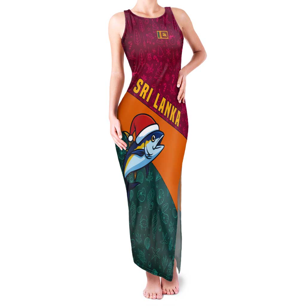 Sri Lanka Christmas Tank Maxi Dress with Santa Hat Fish Ocean Icons and Tri Color Festive Design - Wonder Print Shop