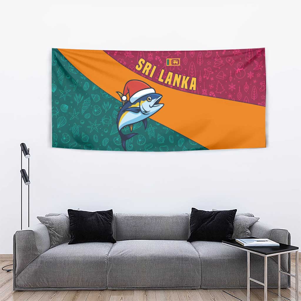 Sri Lanka Christmas Tapestry with Santa Hat Fish Ocean Icons and Tri Color Festive Design - Wonder Print Shop