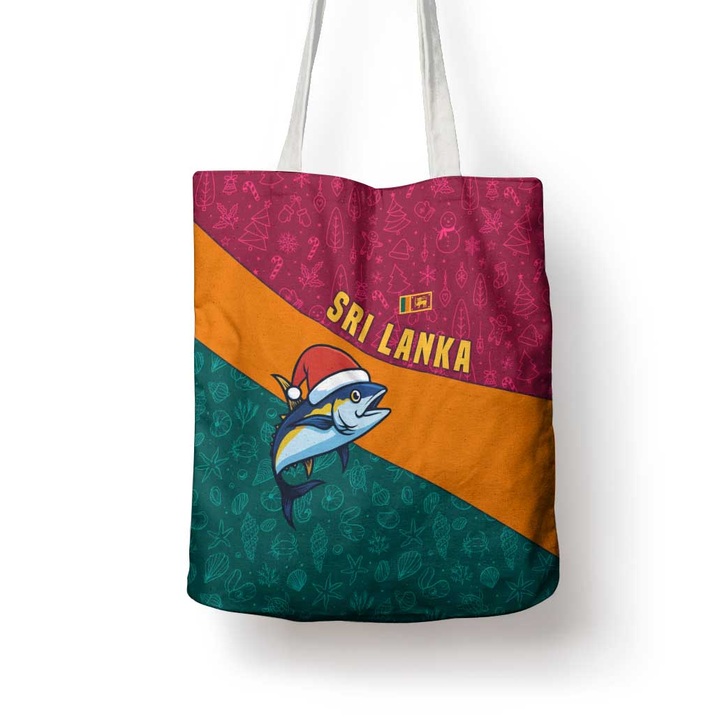 Sri Lanka Christmas Tote Bag with Santa Hat Fish Ocean Icons and Tri Color Festive Design - Wonder Print Shop