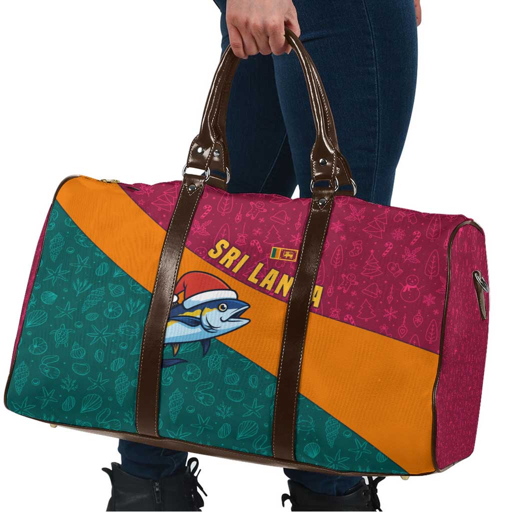Sri Lanka Christmas Travel Bag with Santa Hat Fish Ocean Icons and Tri Color Festive Design - Wonder Print Shop