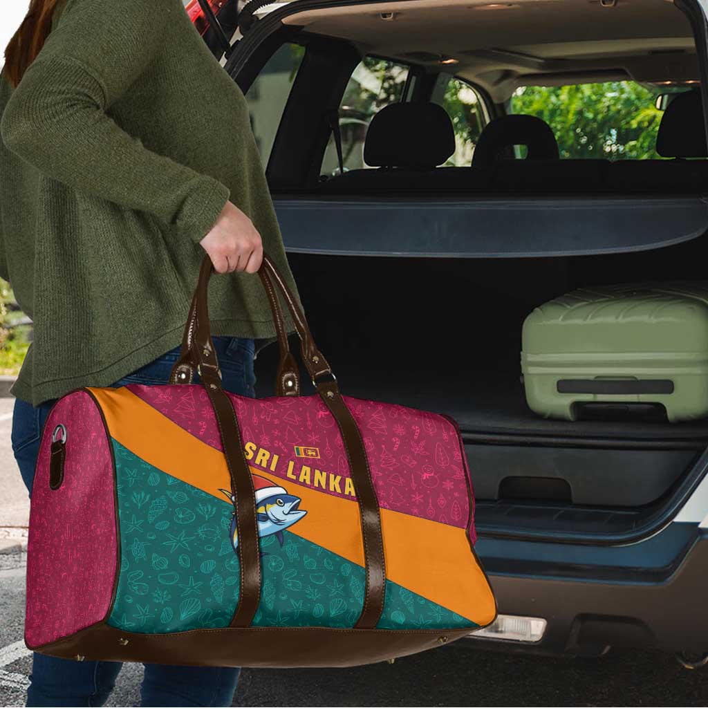 Sri Lanka Christmas Travel Bag with Santa Hat Fish Ocean Icons and Tri Color Festive Design - Wonder Print Shop