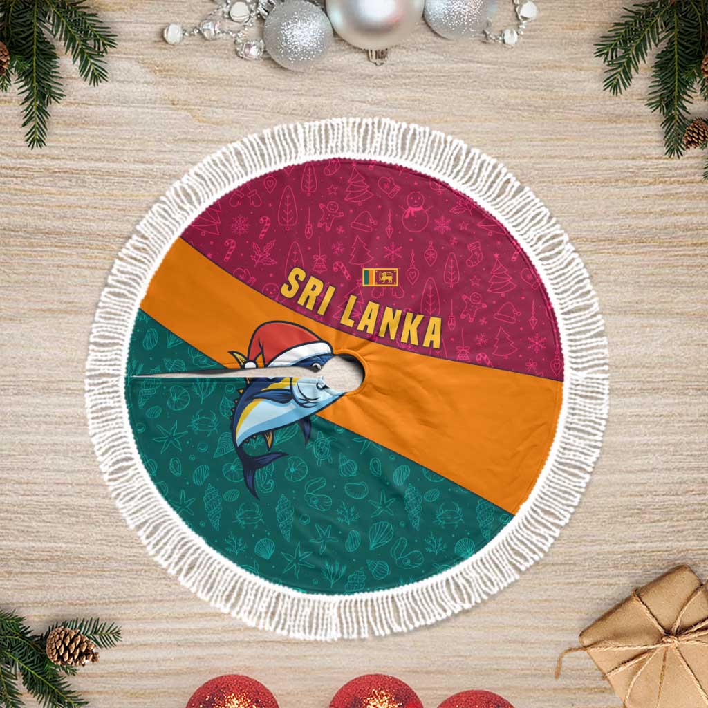 Sri Lanka Christmas Tree Skirt with Santa Hat Fish Ocean Icons and Tri Color Festive Design - Wonder Print Shop