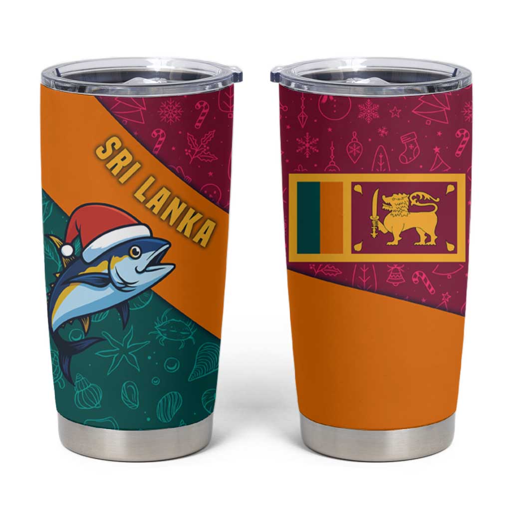 Sri Lanka Christmas Tumbler Cup with Santa Hat Fish Ocean Icons and Tri Color Festive Design - Wonder Print Shop