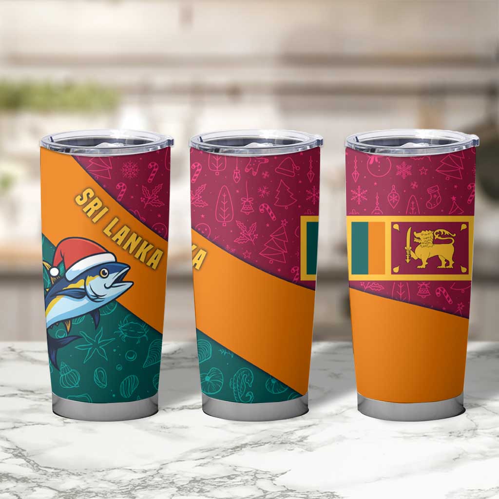 Sri Lanka Christmas Tumbler Cup with Santa Hat Fish Ocean Icons and Tri Color Festive Design - Wonder Print Shop