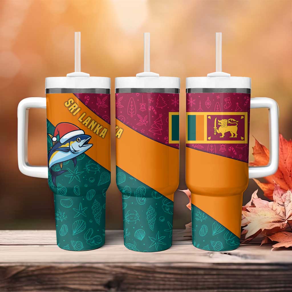 Sri Lanka Christmas Tumbler With Handle with Santa Hat Fish Ocean Icons and Tri Color Festive Design - Wonder Print Shop