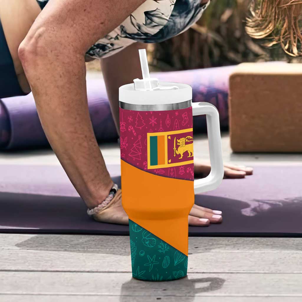 Sri Lanka Christmas Tumbler With Handle with Santa Hat Fish Ocean Icons and Tri Color Festive Design - Wonder Print Shop