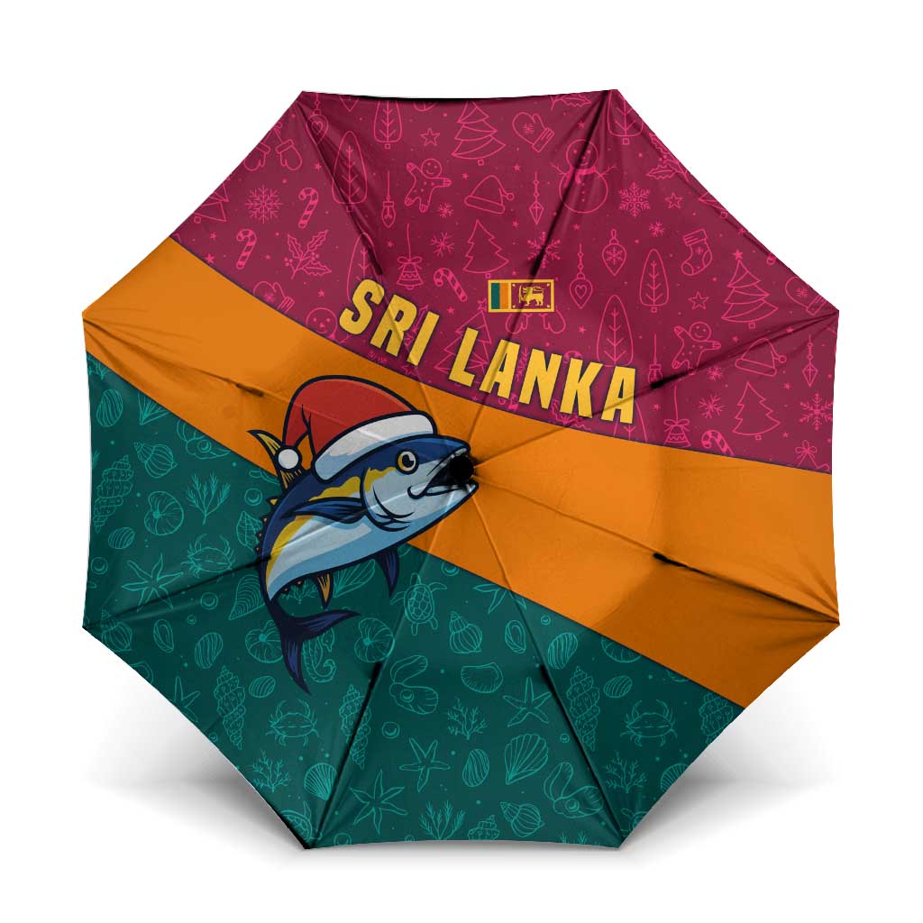Sri Lanka Christmas Umbrella with Santa Hat Fish Ocean Icons and Tri Color Festive Design - Wonder Print Shop
