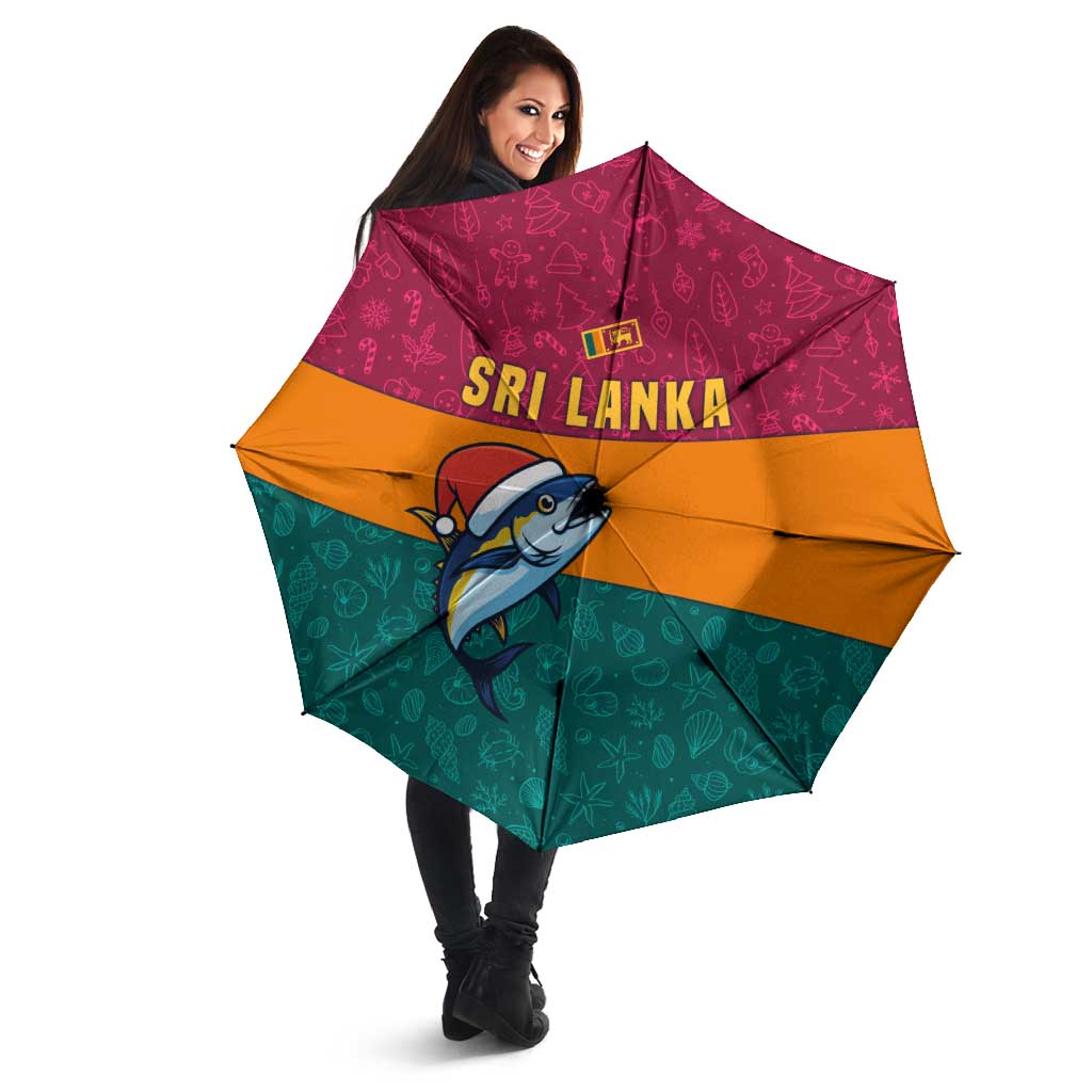 Sri Lanka Christmas Umbrella with Santa Hat Fish Ocean Icons and Tri Color Festive Design - Wonder Print Shop