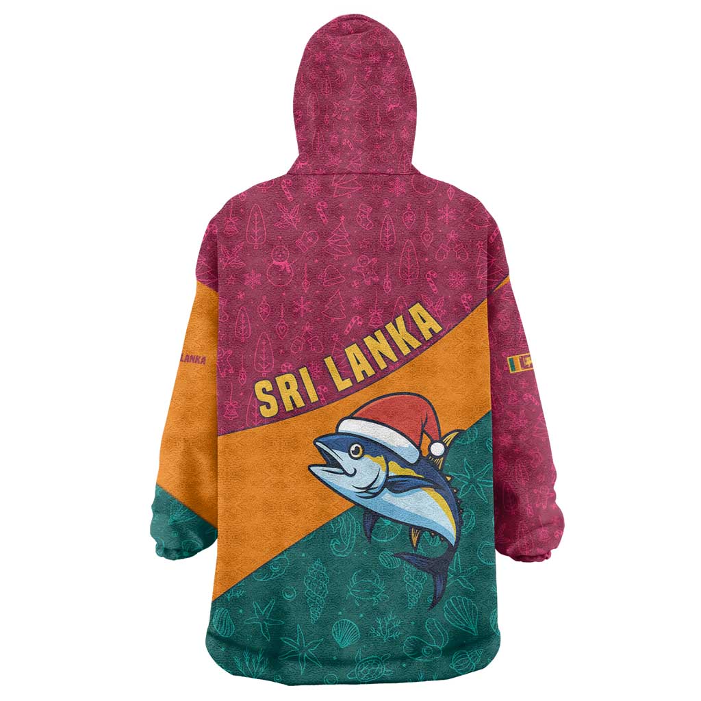 Sri Lanka Christmas Wearable Blanket Hoodie with Santa Hat Fish Ocean Icons and Tri Color Festive Design - Wonder Print Shop