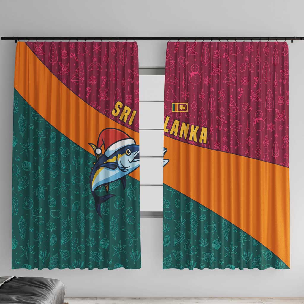Sri Lanka Christmas Window Curtain with Santa Hat Fish Ocean Icons and Tri Color Festive Design - Wonder Print Shop
