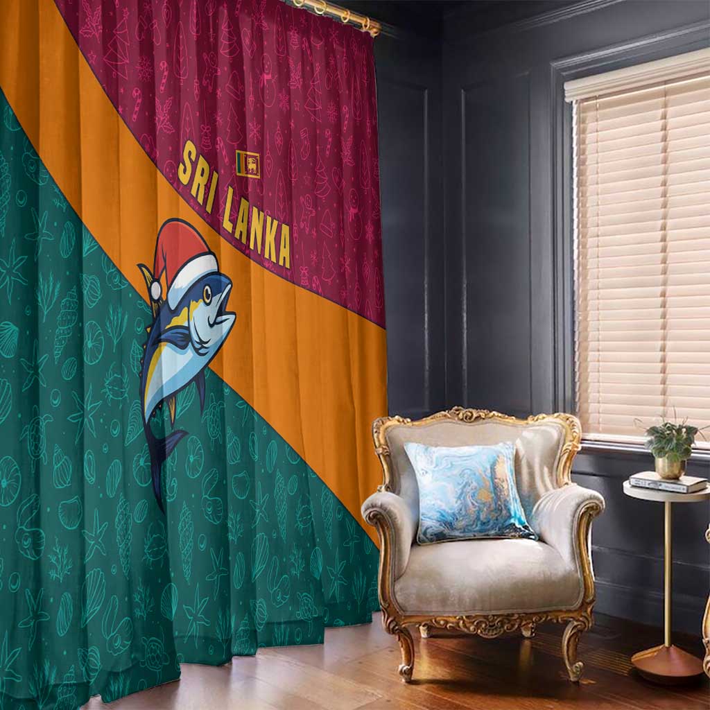 Sri Lanka Christmas Window Curtain with Santa Hat Fish Ocean Icons and Tri Color Festive Design - Wonder Print Shop