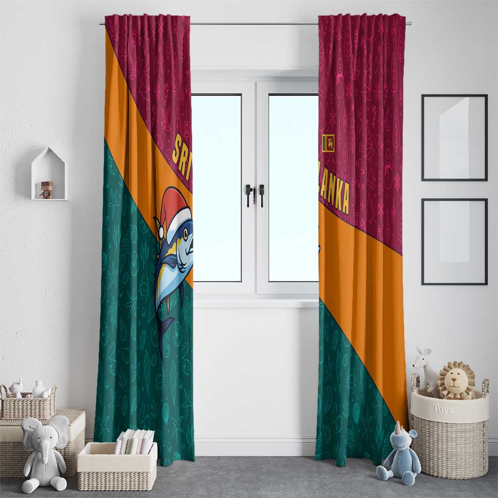 Sri Lanka Christmas Window Curtain with Santa Hat Fish Ocean Icons and Tri Color Festive Design - Wonder Print Shop