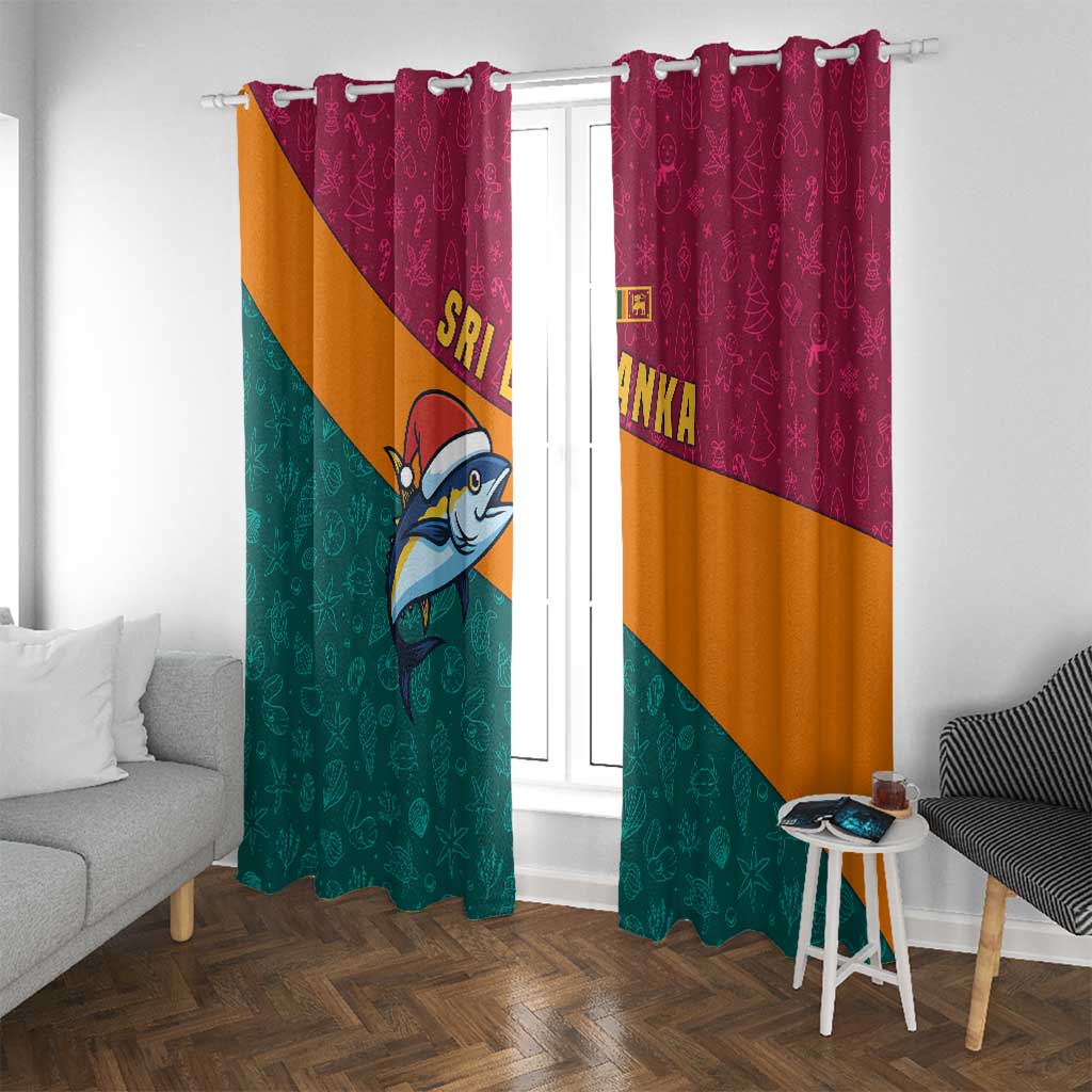 Sri Lanka Christmas Window Curtain with Santa Hat Fish Ocean Icons and Tri Color Festive Design - Wonder Print Shop