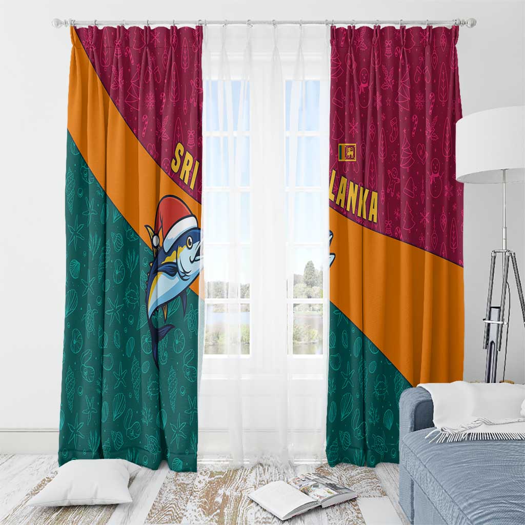 Sri Lanka Christmas Window Curtain with Santa Hat Fish Ocean Icons and Tri Color Festive Design - Wonder Print Shop