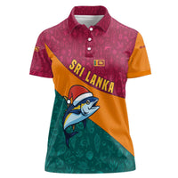 Sri Lanka Christmas Women Polo Shirt with Santa Hat Fish Ocean Icons and Tri Color Festive Design - Wonder Print Shop