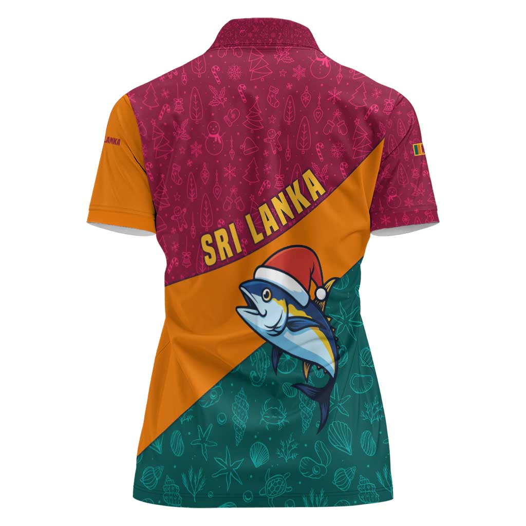 Sri Lanka Christmas Women Polo Shirt with Santa Hat Fish Ocean Icons and Tri Color Festive Design - Wonder Print Shop