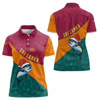Sri Lanka Christmas Women Polo Shirt with Santa Hat Fish Ocean Icons and Tri Color Festive Design - Wonder Print Shop