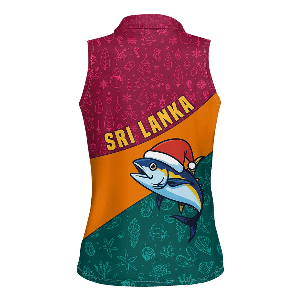 Sri Lanka Christmas Women Sleeveless Polo Shirt with Santa Hat Fish Ocean Icons and Tri Color Festive Design - Wonder Print Shop
