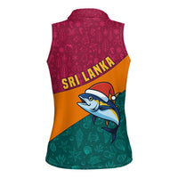 Sri Lanka Christmas Women Sleeveless Polo Shirt with Santa Hat Fish Ocean Icons and Tri Color Festive Design - Wonder Print Shop