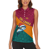 Sri Lanka Christmas Women Sleeveless Polo Shirt with Santa Hat Fish Ocean Icons and Tri Color Festive Design - Wonder Print Shop