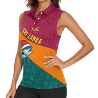 Sri Lanka Christmas Women Sleeveless Polo Shirt with Santa Hat Fish Ocean Icons and Tri Color Festive Design - Wonder Print Shop