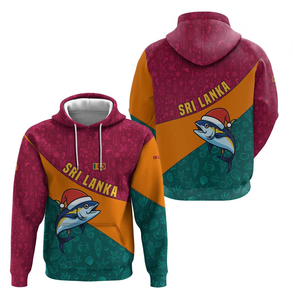 Sri Lanka Christmas Zip Hoodie with Santa Hat Fish Ocean Icons and Tri Color Festive Design - Wonder Print Shop