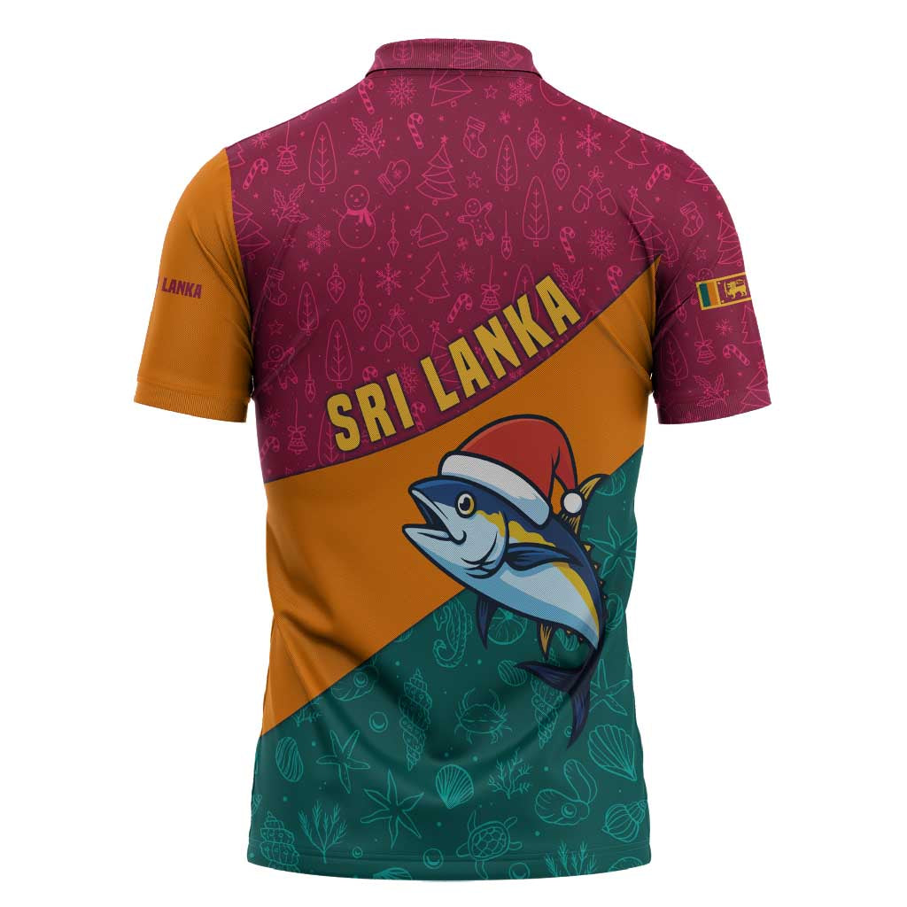 Sri Lanka Christmas Zipper Polo Shirt with Santa Hat Fish Ocean Icons and Tri Color Festive Design - Wonder Print Shop