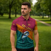 Sri Lanka Christmas Zipper Polo Shirt with Santa Hat Fish Ocean Icons and Tri Color Festive Design - Wonder Print Shop