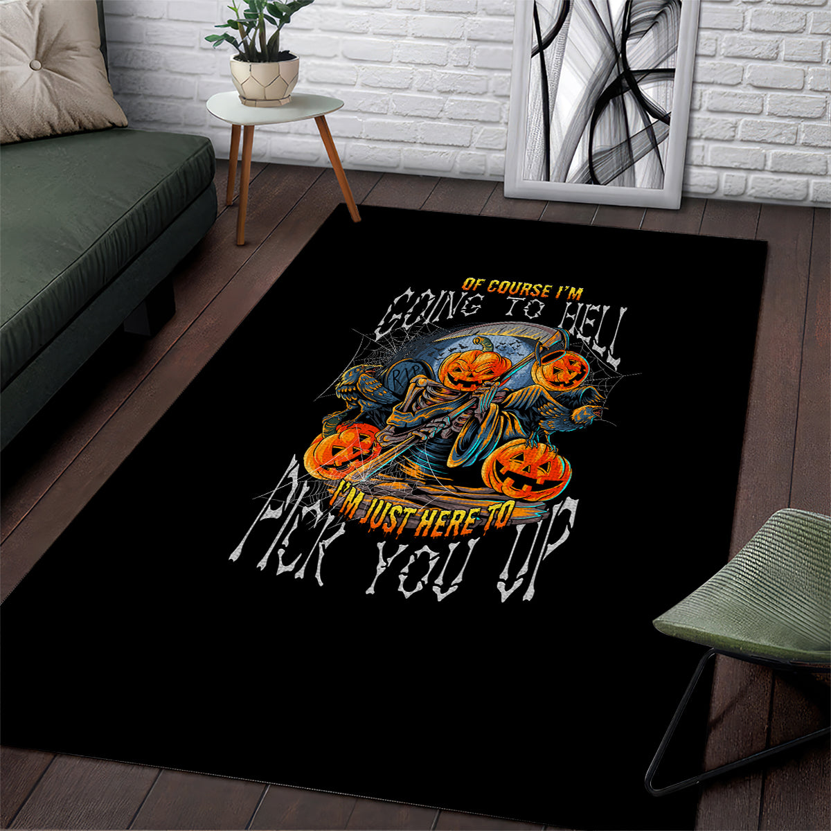 Of Course I'm Going To Hell Skull Pumpkin Halloween Area Rug - Wonder Print Shop