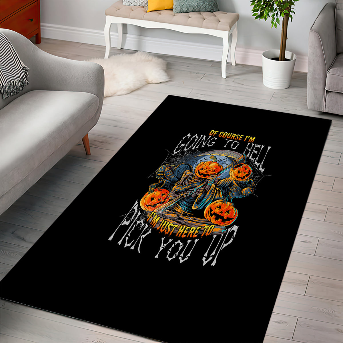Of Course I'm Going To Hell Skull Pumpkin Halloween Area Rug - Wonder Print Shop