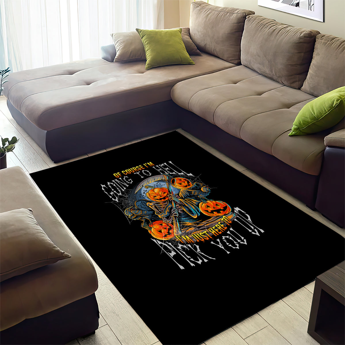 Of Course I'm Going To Hell Skull Pumpkin Halloween Area Rug - Wonder Print Shop