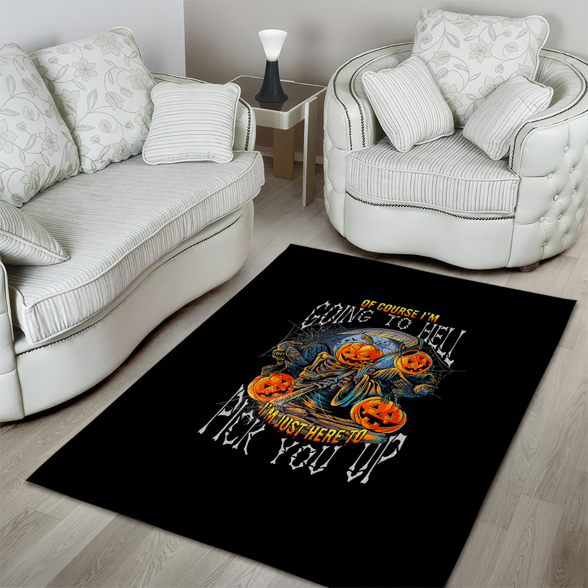 Of Course I'm Going To Hell Skull Pumpkin Halloween Area Rug - Wonder Print Shop