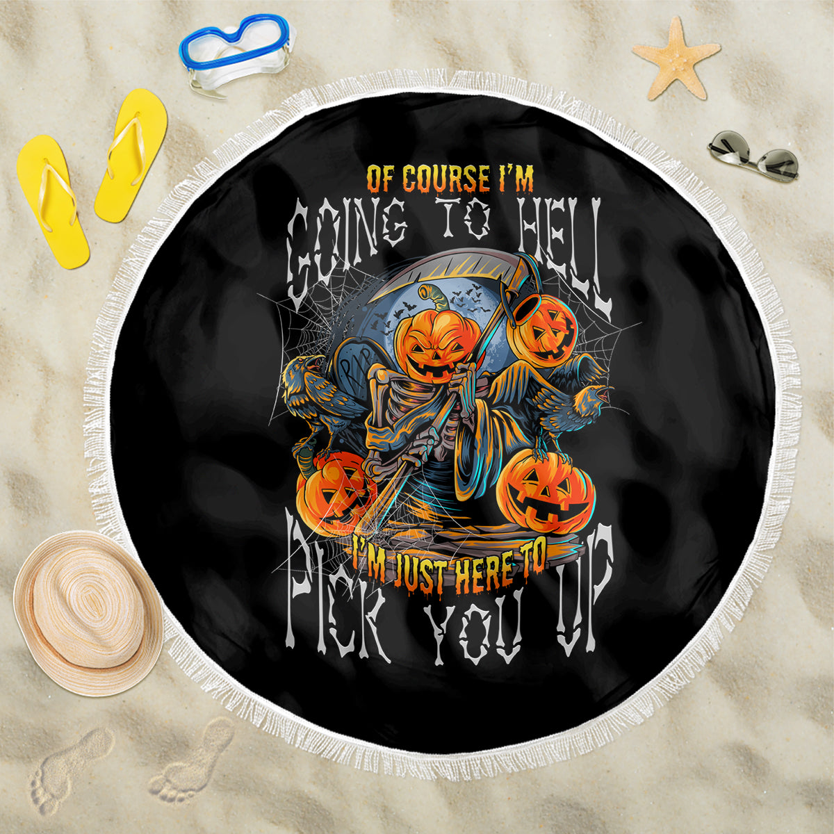 Of Course I'm Going To Hell Skull Pumpkin Halloween Beach Blanket - Wonder Print Shop