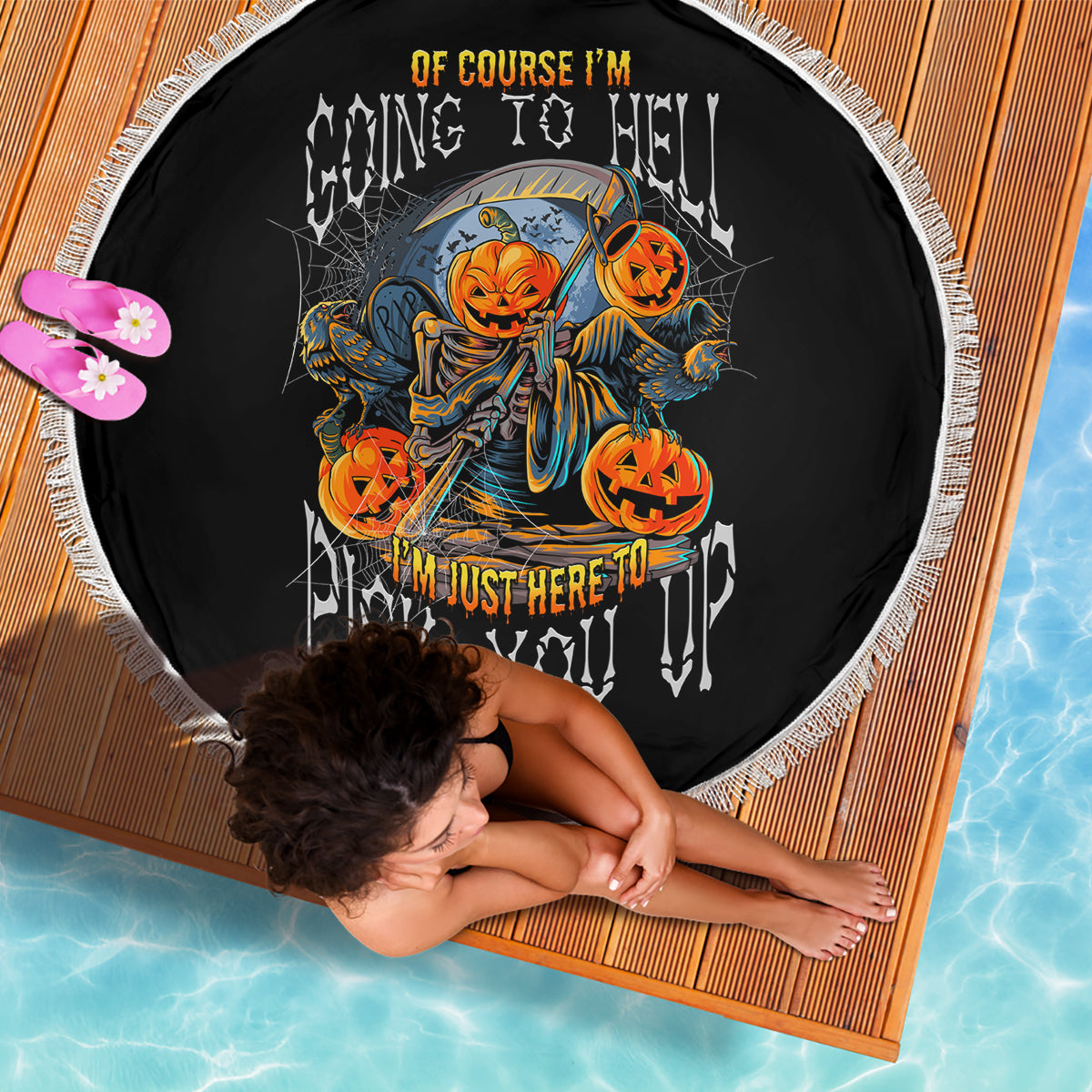 Of Course I'm Going To Hell Skull Pumpkin Halloween Beach Blanket - Wonder Print Shop
