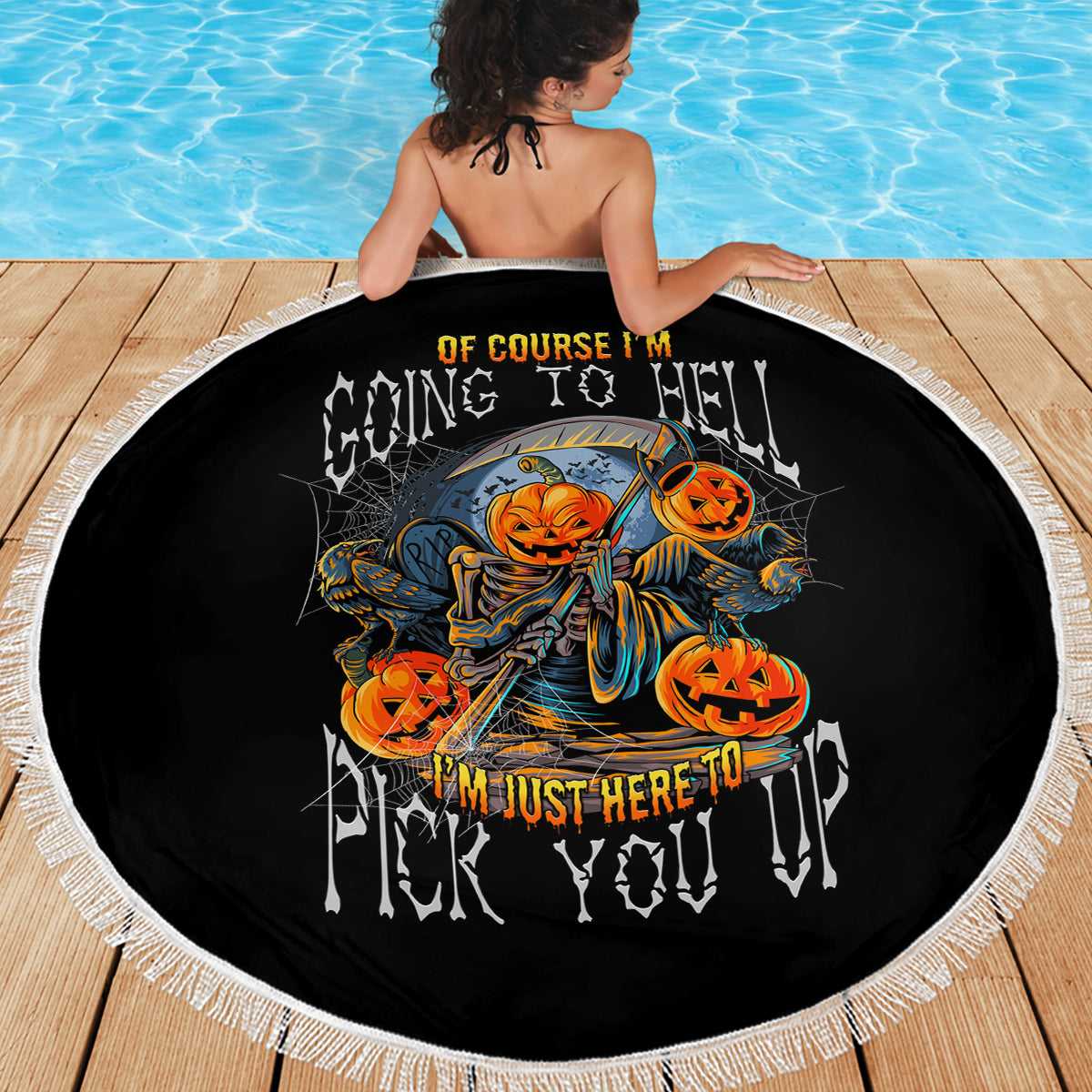 Of Course I'm Going To Hell Skull Pumpkin Halloween Beach Blanket - Wonder Print Shop