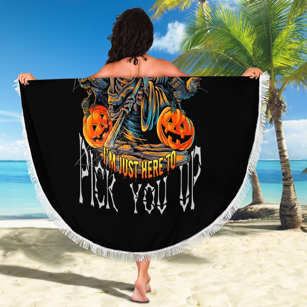 Of Course I'm Going To Hell Skull Pumpkin Halloween Beach Blanket - Wonder Print Shop