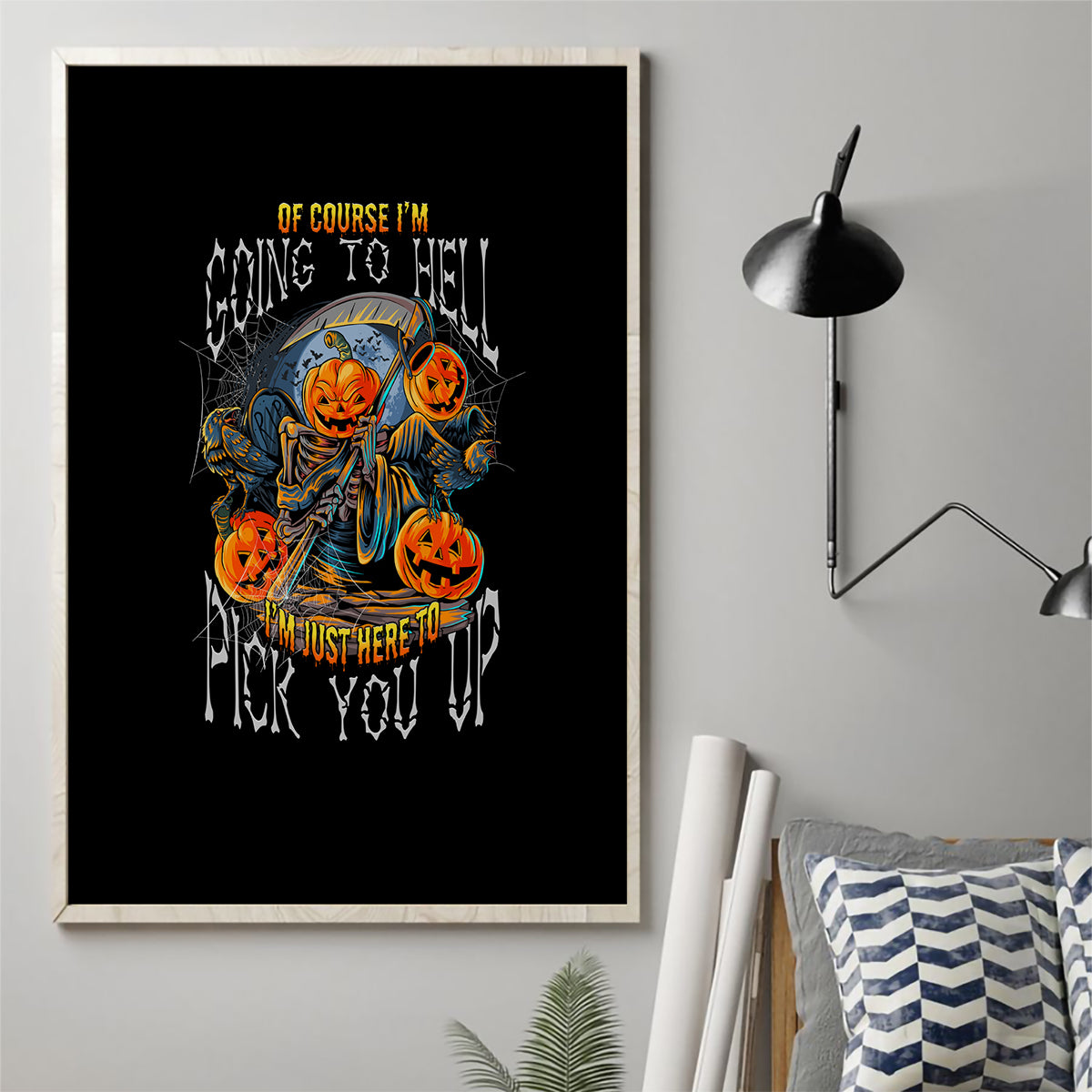 Of Course I'm Going To Hell Skull Pumpkin Halloween Canvas Wall Art - Wonder Print Shop