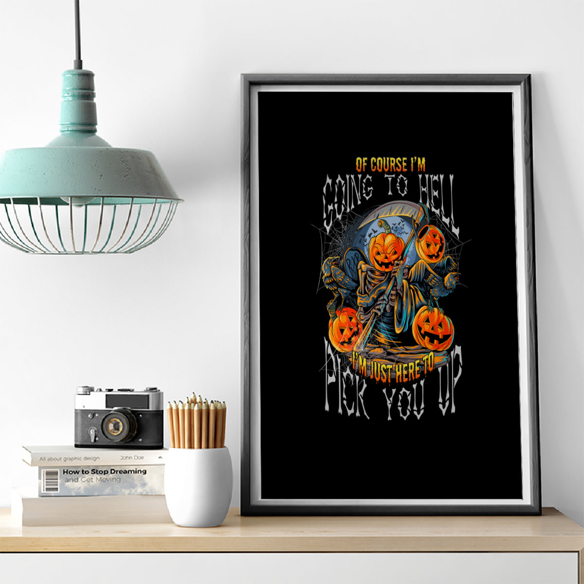 Of Course I'm Going To Hell Skull Pumpkin Halloween Canvas Wall Art - Wonder Print Shop