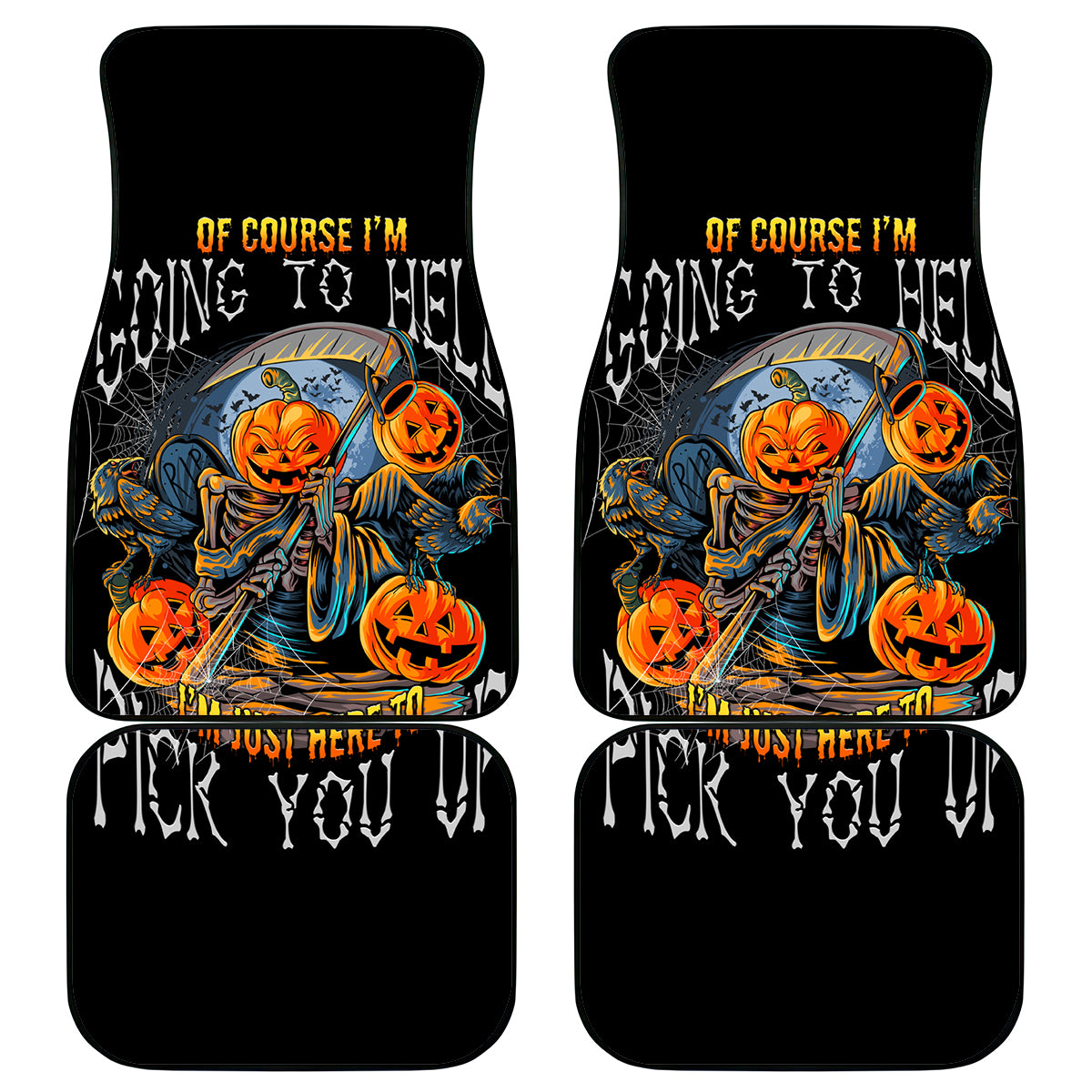 Of Course I'm Going To Hell Skull Pumpkin Halloween Car Mats - Wonder Print Shop